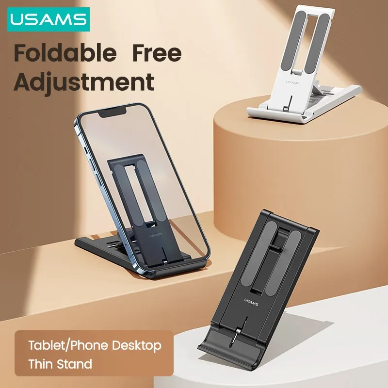 USAMS Spring Foldable Desktop Phone Tablet Stand Adjustable Bracket Steady Holder For iPhone 13 12 11 iPad Huawei Xiaomi Samsung