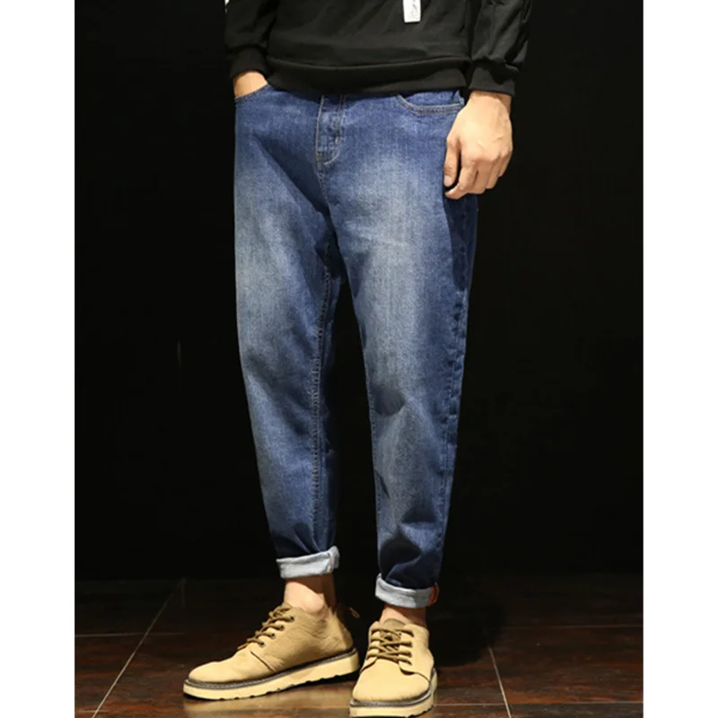 Men Clothing Autumn and Winter Straight Loose Cylinder Jeans Vintage Elastic Force Comfortable Blue Harun Trousers Female 2022