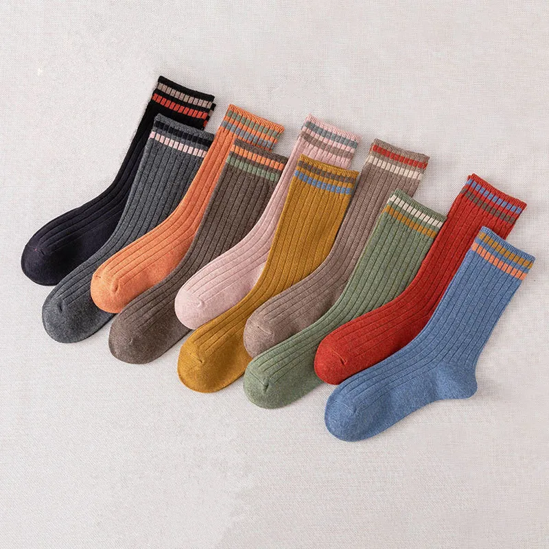 

10Pairs New For Women Clothes Socks Cotton Retro Crew Tube Solid Color Winter Fashion Hajuruku Korea Female Calcetines Mujer