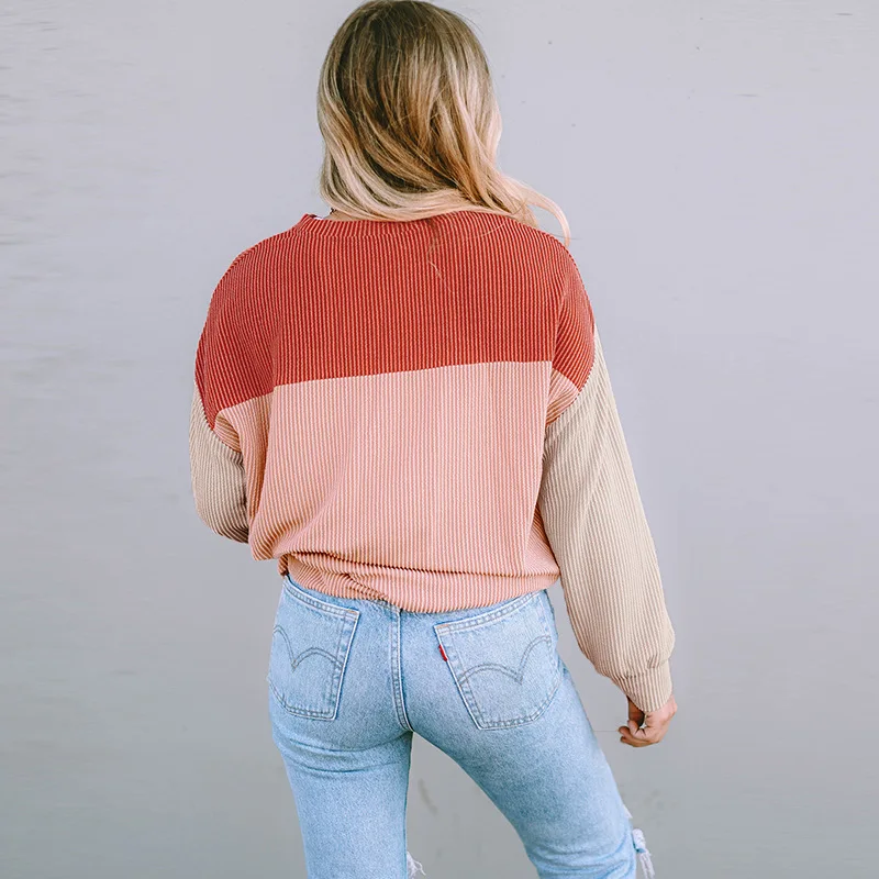 Новинка 2024 комбинированный цветной Топ с длинным рукавом Женская Повседневная