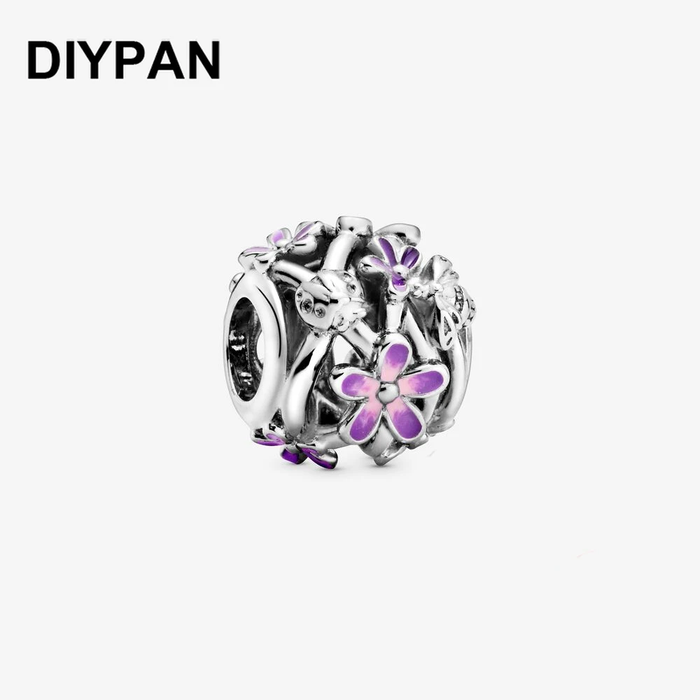

Openwork Purple Daisy Charm Fit Original Pan Charms Bracelet Pendant Jewelry Berloque