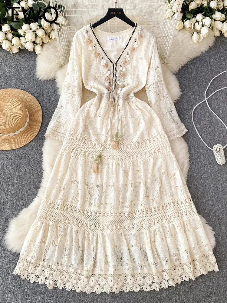 Платье женское Сетчатое ТРАПЕЦИЕВИДНОЕ с V-образным вырезом и кисточками