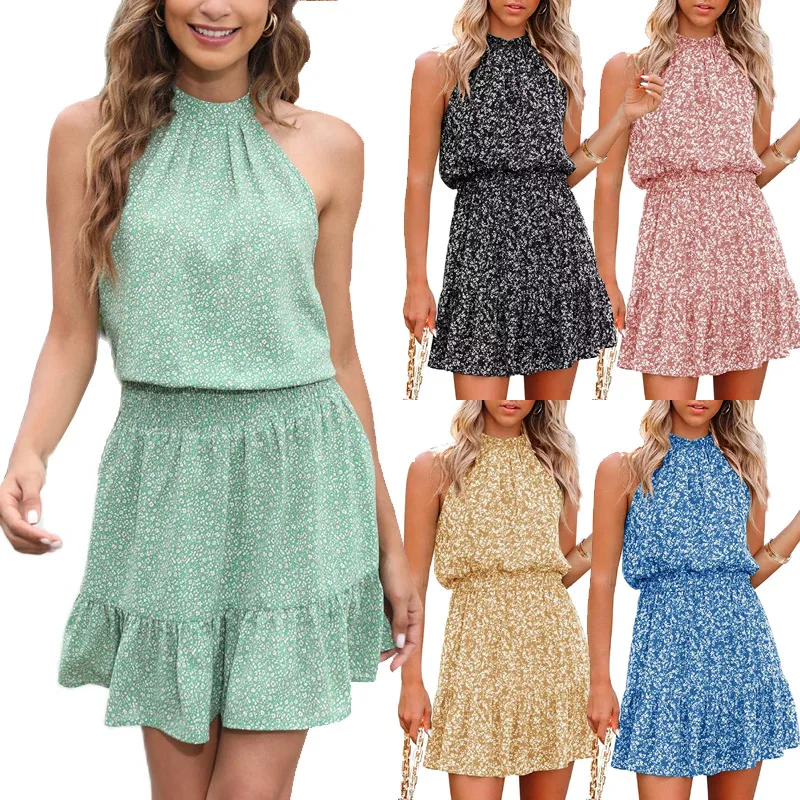 

Halterneck summer print casual skirt