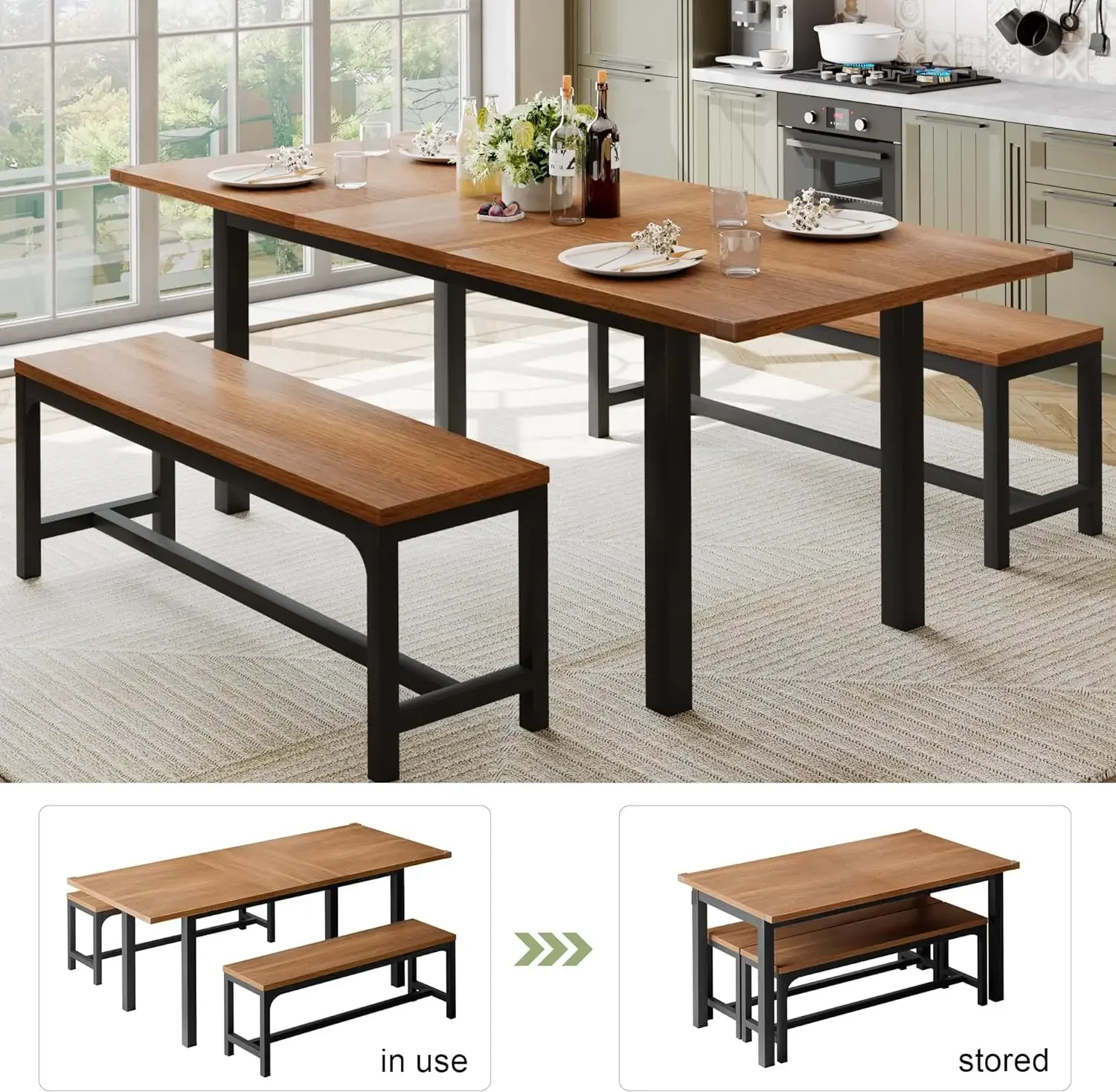 Набор из 63 обеденных столов для 4-6 дюймов выдвижной обеденный стол с 2 скамейками 3