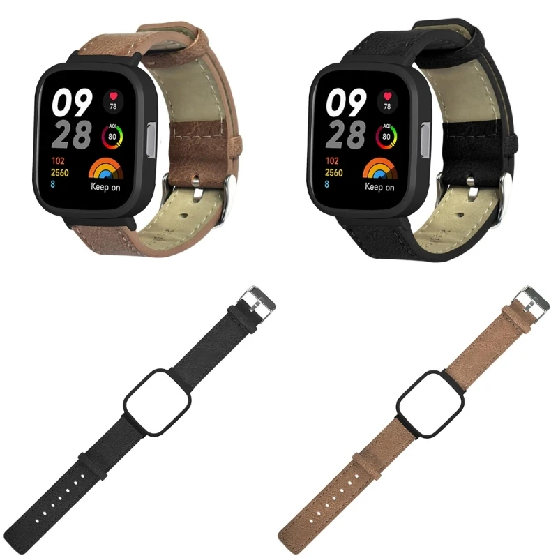 

For Redmi Watch 3 Watch Band, Leather Strap with Protective Bumpers Replacement Band for Men