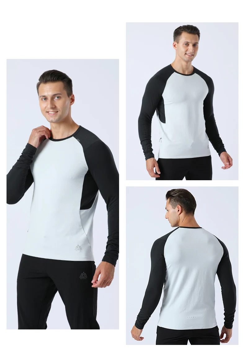AONIJIE FM5132 Man Male Lightweight Sports Round Neck Sweater Round Collar Fleece with Thumb Clasp and Pocket for Running Daily