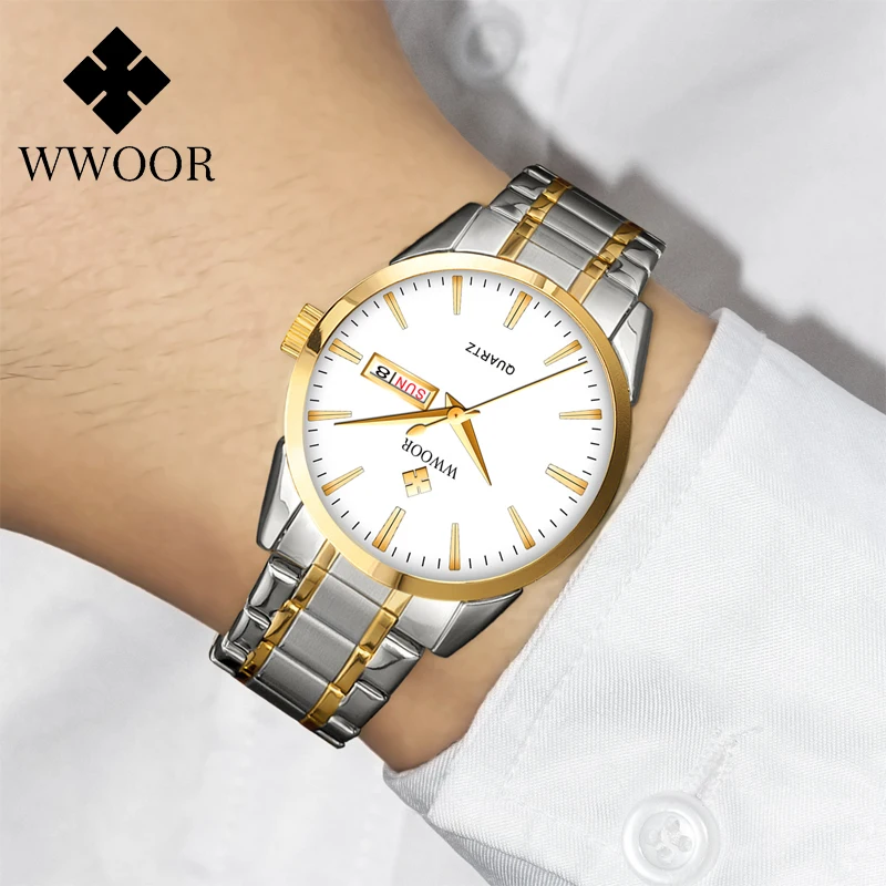 

WWOOR New Luxury Watch Men Fashion Top Brand Calendar Male Clock Stainless Steel Watch Waterproof Quartz Wristwatch Reloj Hombre