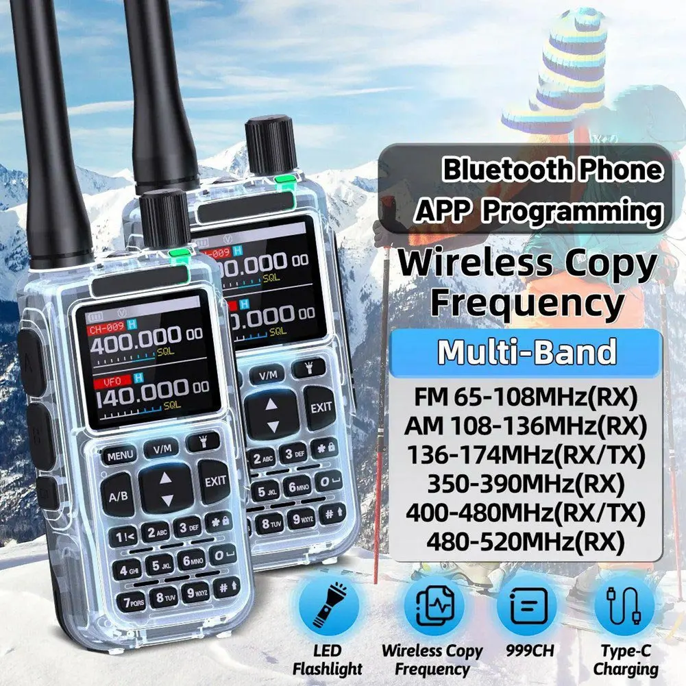 【A75T】 2 шт. Мини-рации с двойным PTT, программирование через Bluetooth-приложение, AMFMNOAA, зарядка Type-C, обновленная версия UV-5R, мини-радиостанция для любительской связи (art.: 3920dc492846e) - 3920dc492846e
