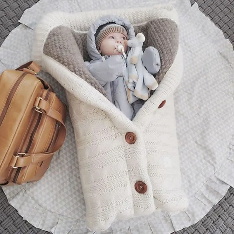 Baby Winter Thick Knitted Sleeping Bag Infant Imitation Cashmere Liner Sleepsack Newborn Swaddle Wrap Toddler Stroller Blanket images - 6