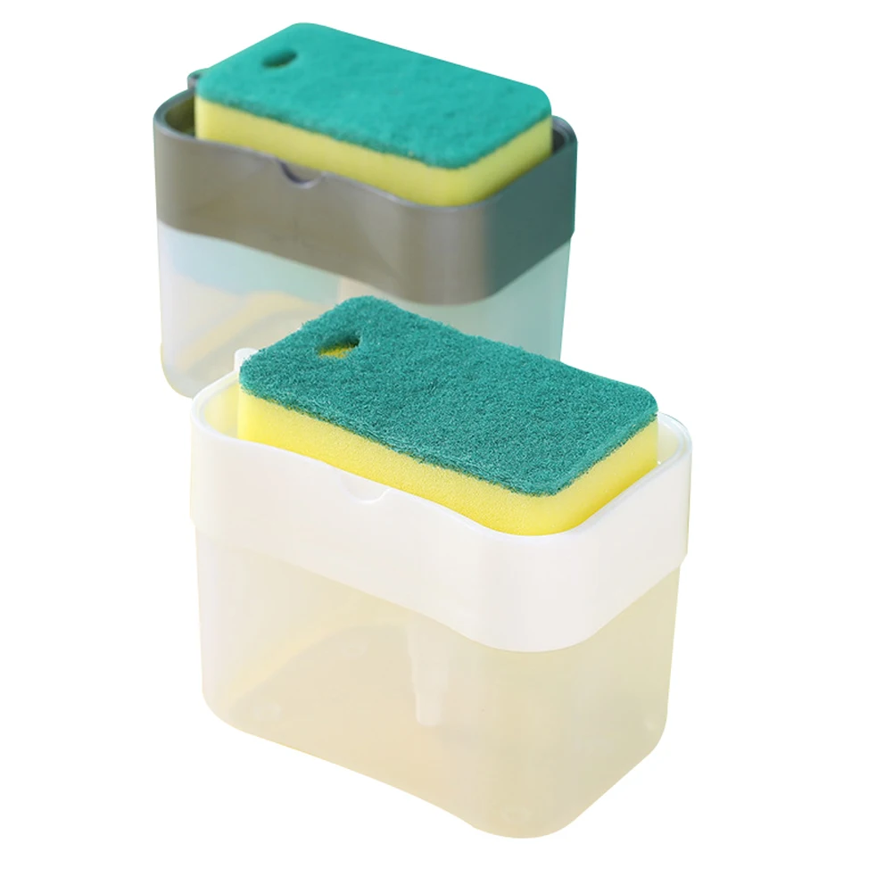 

Portable detergent dispenser kit for kitchen dishwashing soap box with sponge holder hand pressure liquid dispensing tool