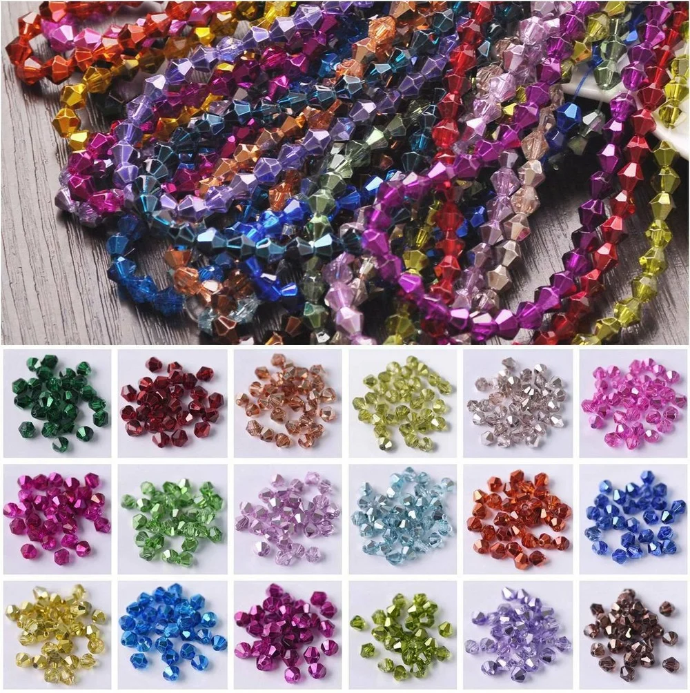 

Wholesale 3mm/4mm/6mm Plated Bicone Faceted Crystal Glass Loose Spacer Beads lot