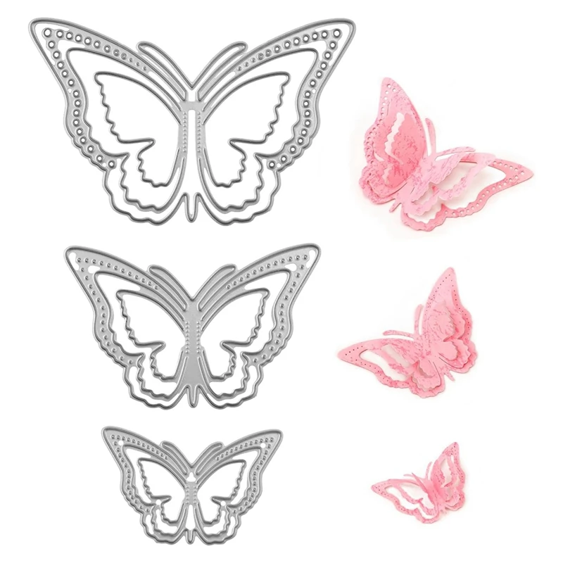 3D металлические высечки в виде бабочек 3 шт. для изготовления карт