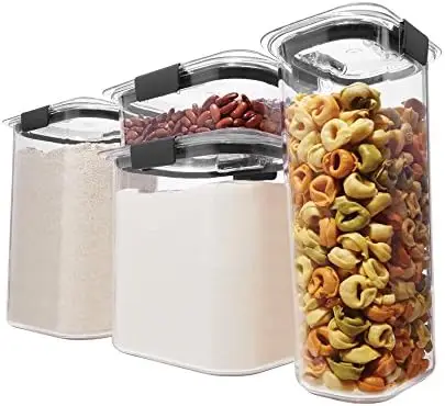 

Brilliance Food Storage Containers for Pantry with Lids for Flour, Sugar, and Pasta, Dishwasher Safe, Clear/Grey