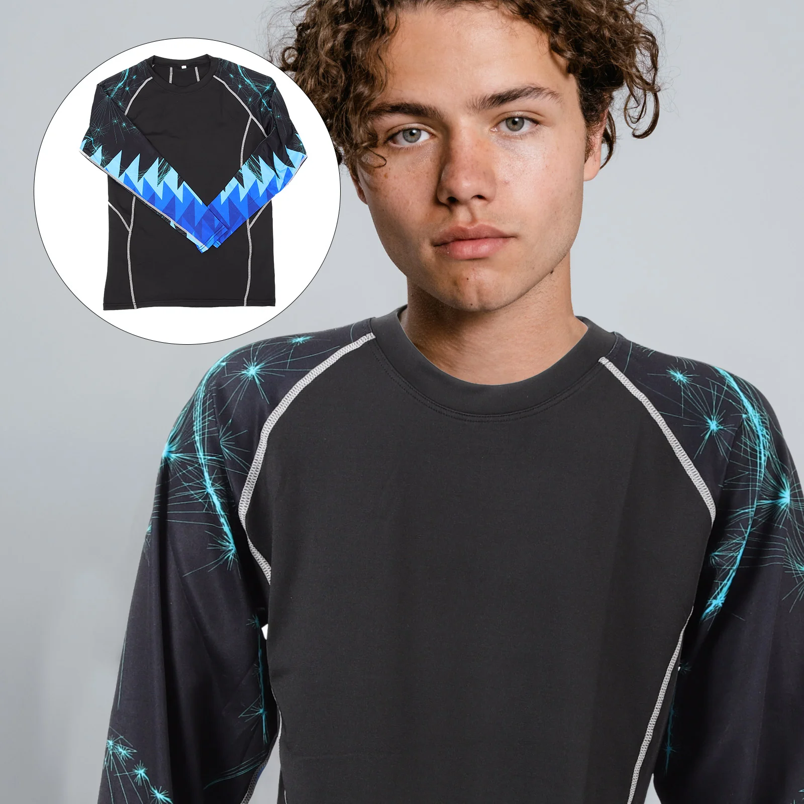 

Athletic Running Long Sleeve Workout Cloth Compression Shirt Printing Sports Riding Outfit Polyester Fitness Men's