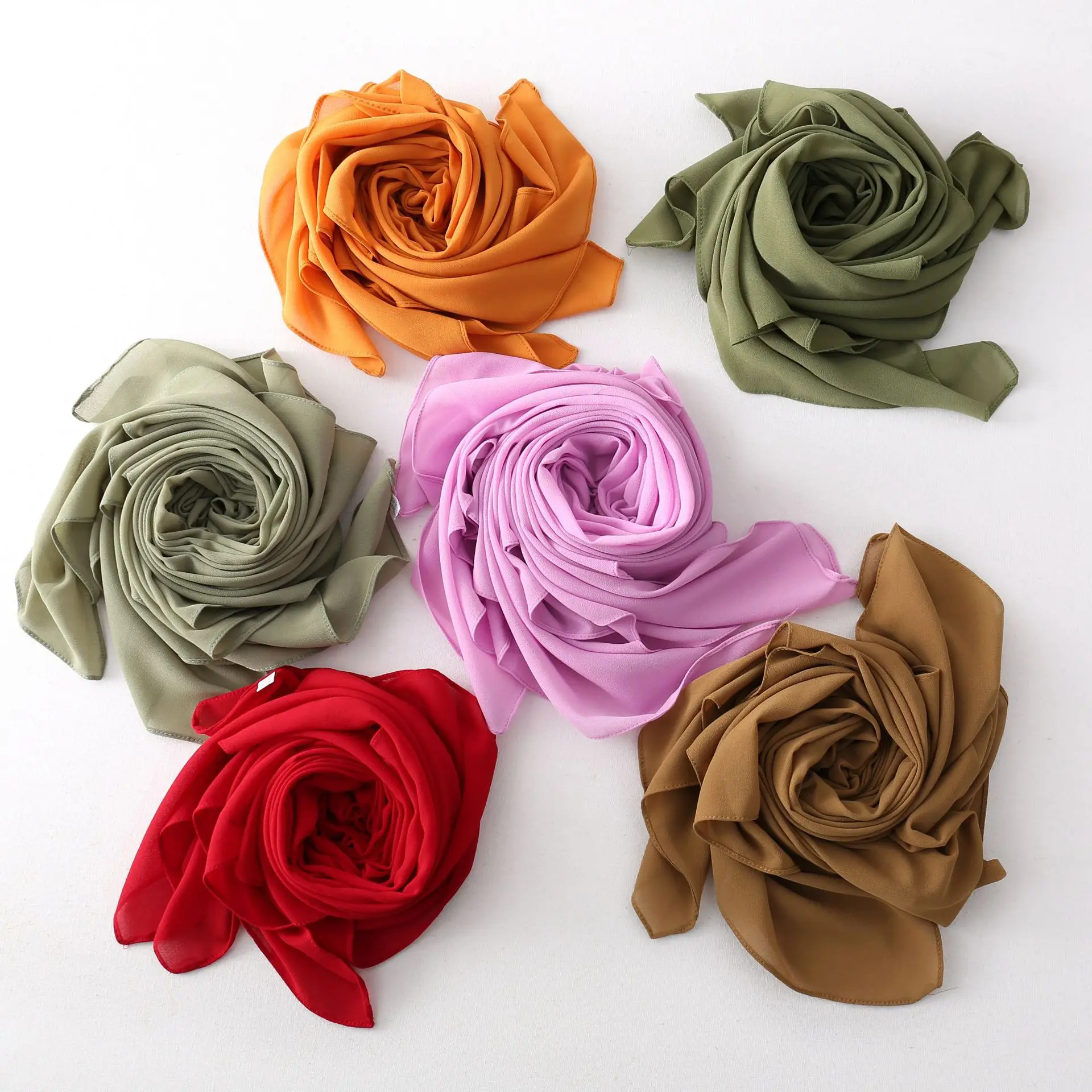 

110*110cm Women Hijab Plain Bubble Chiffon Scarf Soft Head Wrap Solid Color Shawls Headband Muslim Hijabs Scarves Foulard