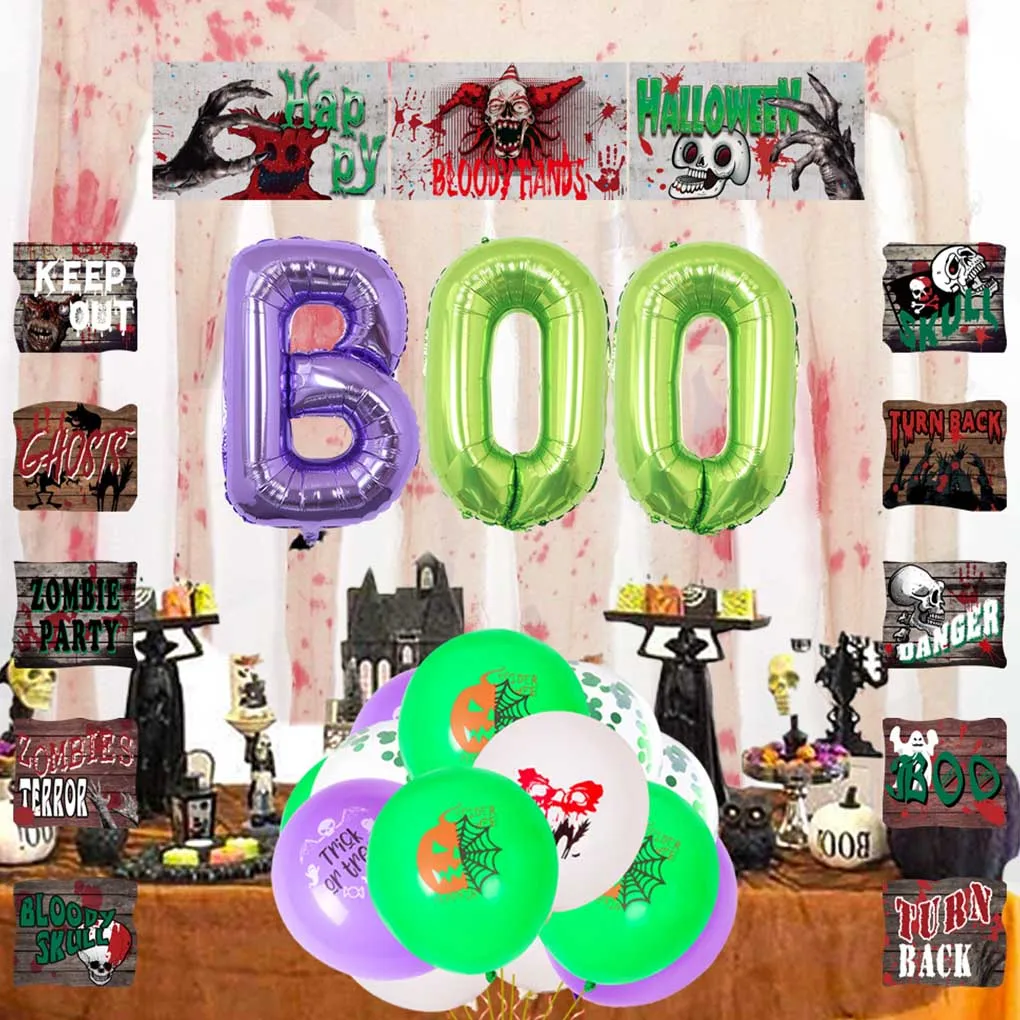 

Halloween Aluminum Film Balloon Set BOO Door Curtain Blood Hand Cloth Home Holiday Theme Party Atmosphere Decoration Accessories