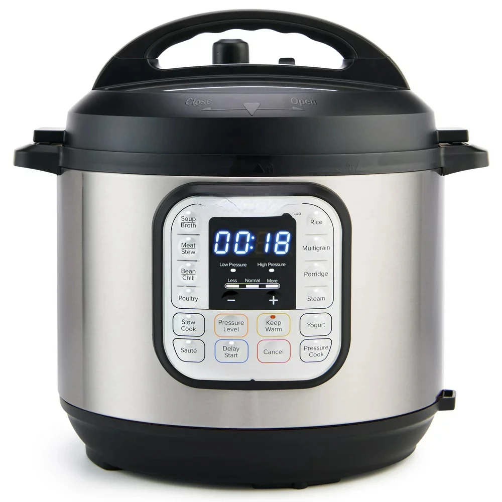 

Duo 6-Quart 7-in-1 Pressure Cooker with -Release Steam Switch , Slow Cooker, Rice Cooker, Steamer, Sauté, Yogurt Maker, Warmer