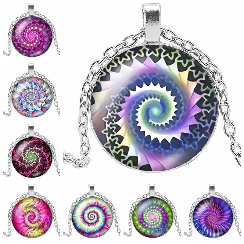 

Initial Necklace Ethnic Wind Kaleidoscope Series Glass Cabochon Pendant Necklace Charm Rotating Pattern Necklace Jewelry Gift