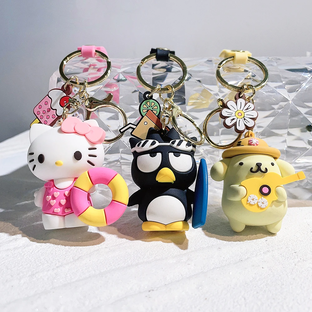

Anime Sanrio Series Keychain Cute Figure Hello Kitty Pompompurin Cinnamoroll Silicone Pendant Keyring Car Backpack Key Holder