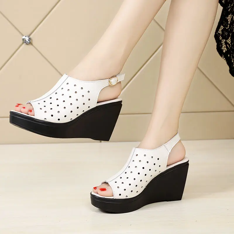 

Сандалии на танкетке для женщин, Нескользящие босоножки на танкетке с открытым носком, с прорезями, с открытым носком, обувь в римском стиле,...