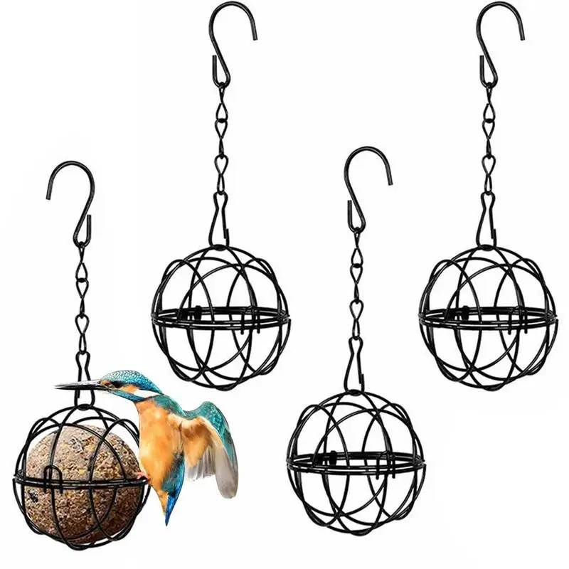 4pcs/set Metal Ball Bird Feeder Outside Hanging Metal Hook B