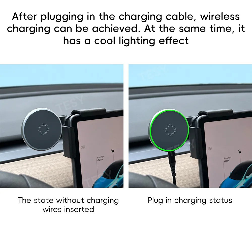 Фото Автомобильный держатель для телефона, магнитное беспроводное зарядное устройство Magsafe мощностью 15 Вт для Tesla Model Y Launch 2025-2020 Model 3 HIGHLAND 2024-2017 BYD №2