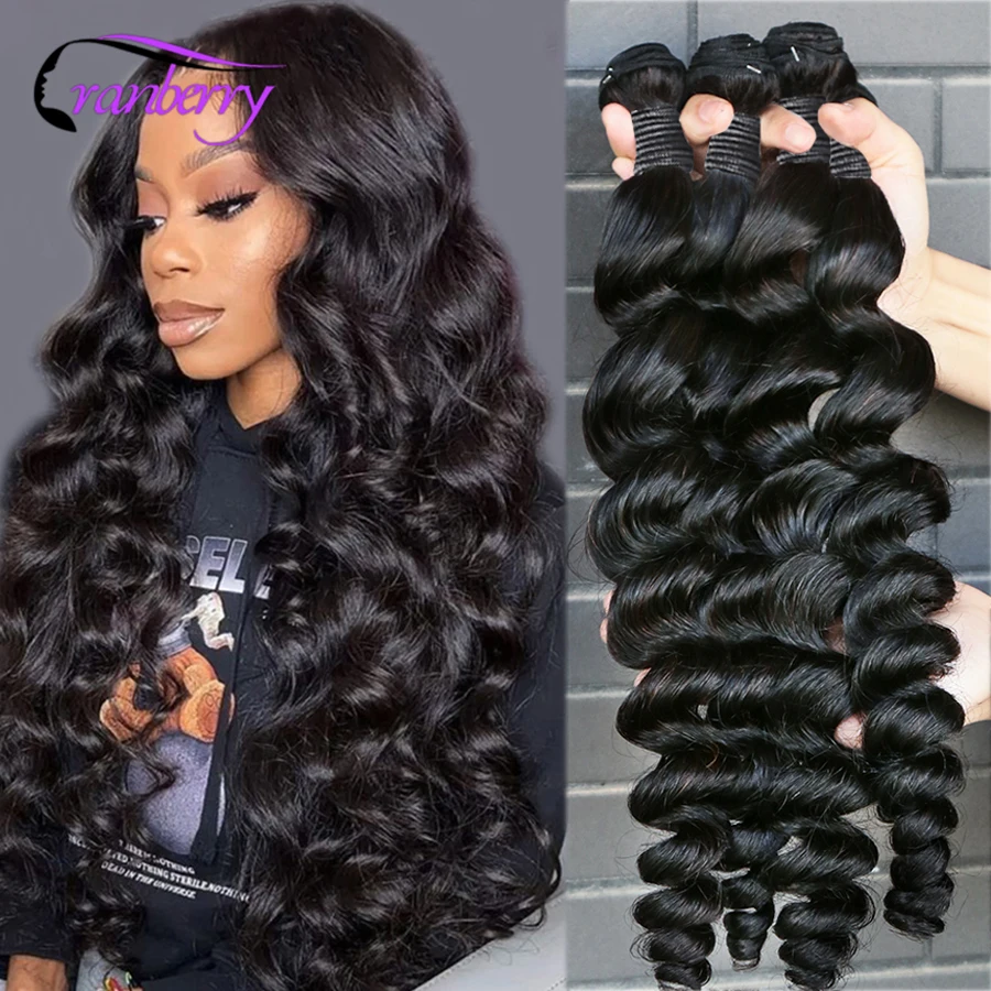 

Cranberry Hair Loose Wave Bundles Natural Loose Wave Brazilian Hair Weave Bundles 100% Remy Human Hair Extensions 4pcs/lot