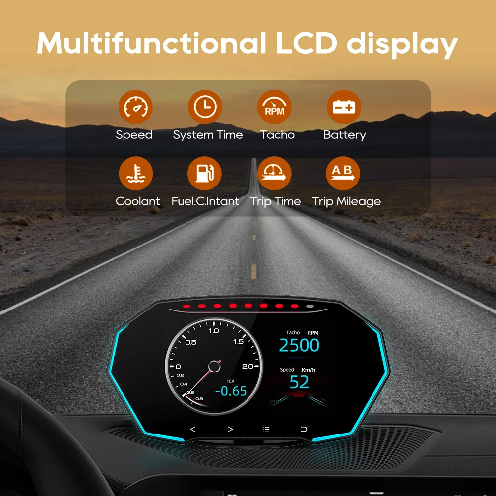 

Newest OBD 2 GPS Car HUD Dual System Head Up Display Speedometer With Water Oil Temp Turbo Pressure Oil Temp RPM Security Alarm
