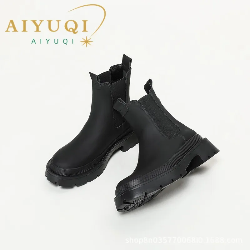 

AIYUQI Women's Booties New England Style Women's Chelsea Boots Genuine Leather Casual Thick Heel Back Zipper Ankle Boots Women