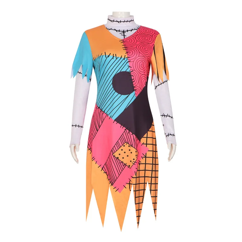 

The Nightmare Before Christmas Cosplay Sally Dress Costume Halloween Party Tops Dresses Set