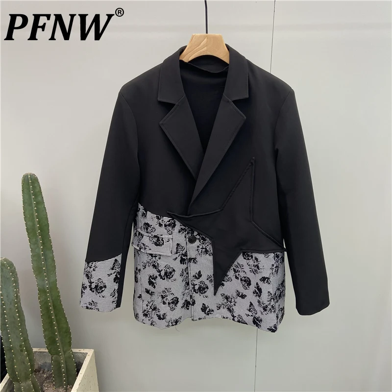 

PFNW Spring Autumn Men's Korean Version Mid Length Suit Original Design Stylish High Sense Splicing Blazer Tops Trend 12Z1988