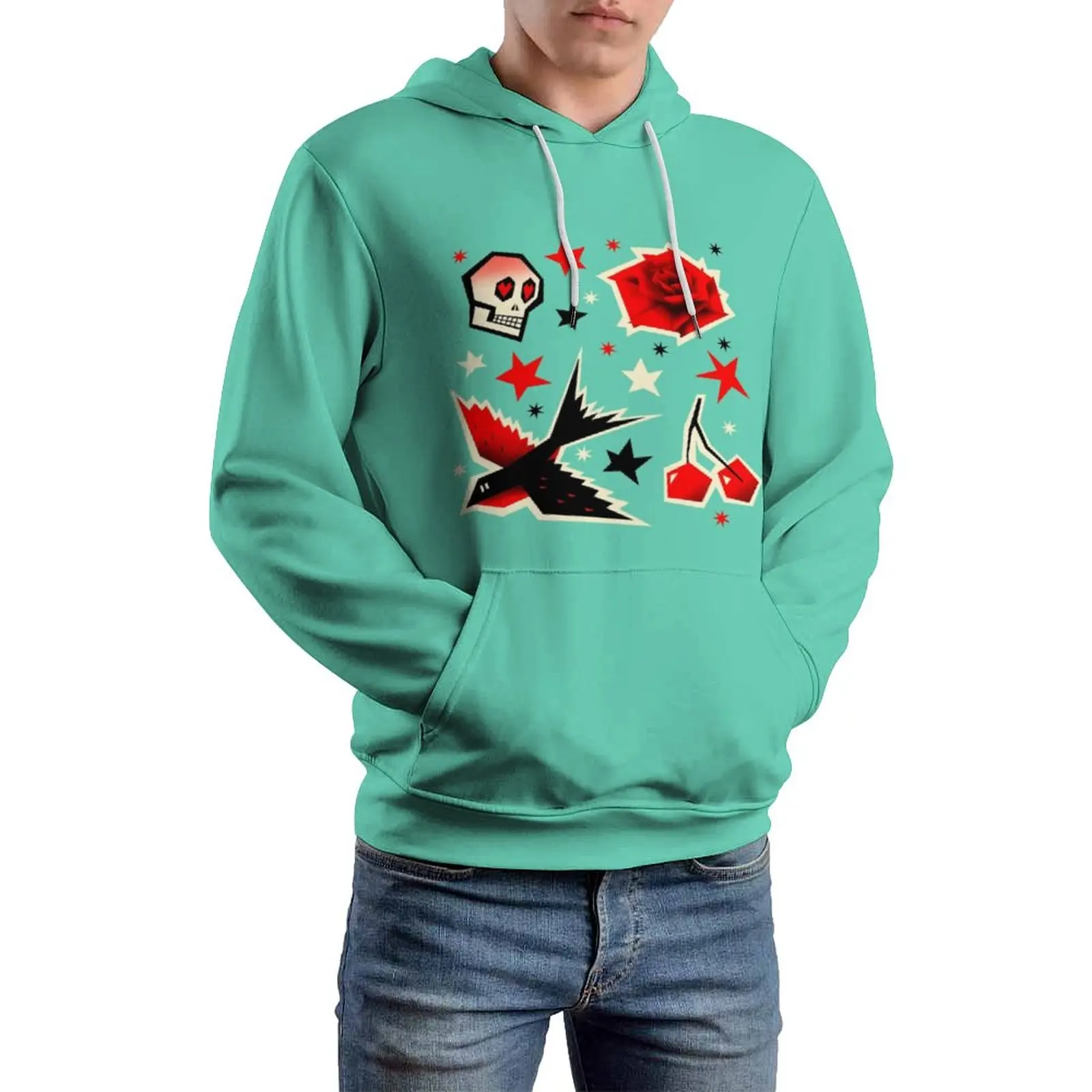 

Мужская толстовка с капюшоном и принтом «Ласточка вишня»