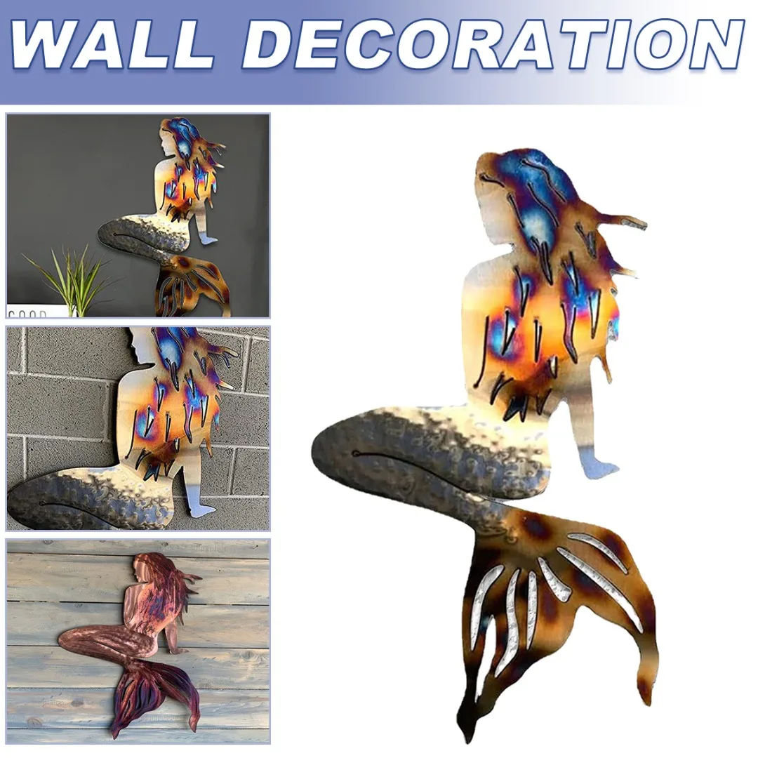 

Металлическая настенная художественная подвесная скульптура «русалка», настенное украшение, Ремесла, Декор для дома, сада, ванной комнаты, ...