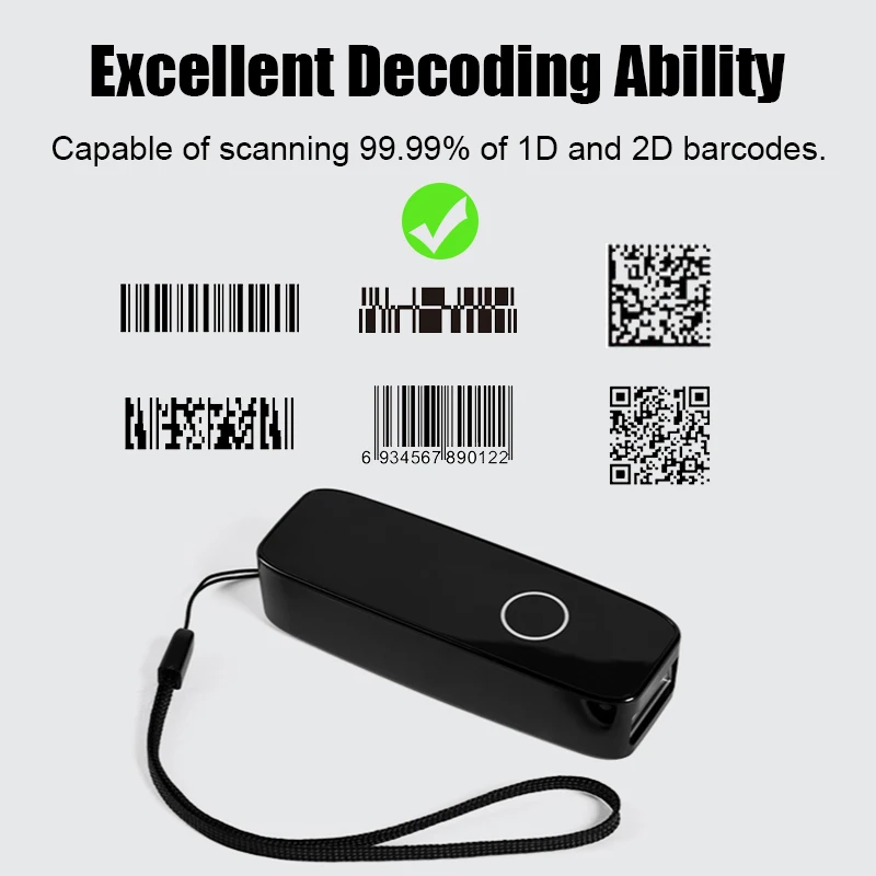 Сканер штрих-кодов Bluetooth беспроводной 1D 2D QR PDF417 код миниатюрный портативный мобильный считыватель для IOS Android WIN on.