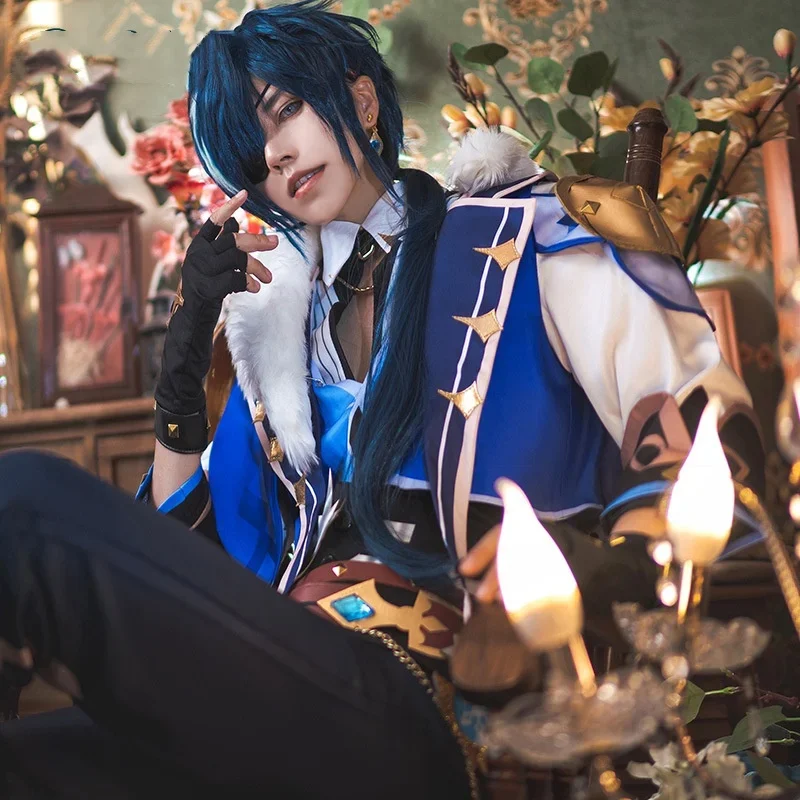 Качественный костюм для косплея Kaeya повязка на глаза Genshin Impact Icy Featherflight парик