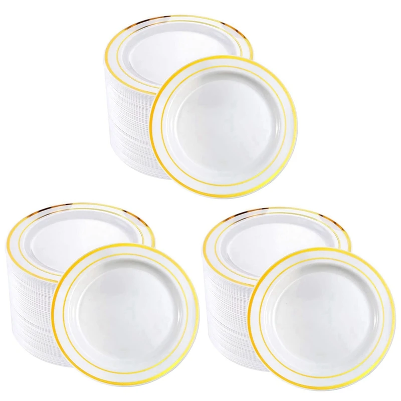 

HOT-75Pcs Golden Disposable Plastic Tableware Plate Wedding Gift Birthday Party Supplies