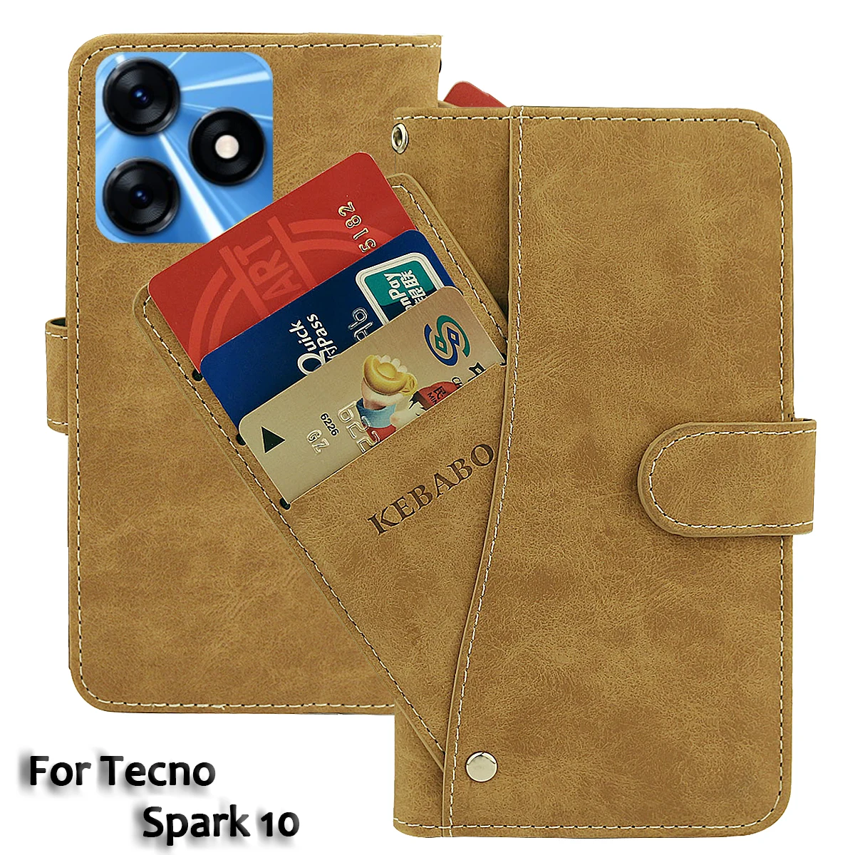 

Vintage Leather Wallet Tecno Spark 10 Case 6.6" Flip Luxury Card Slots Cover Magnet Phone Protective Cases Bags