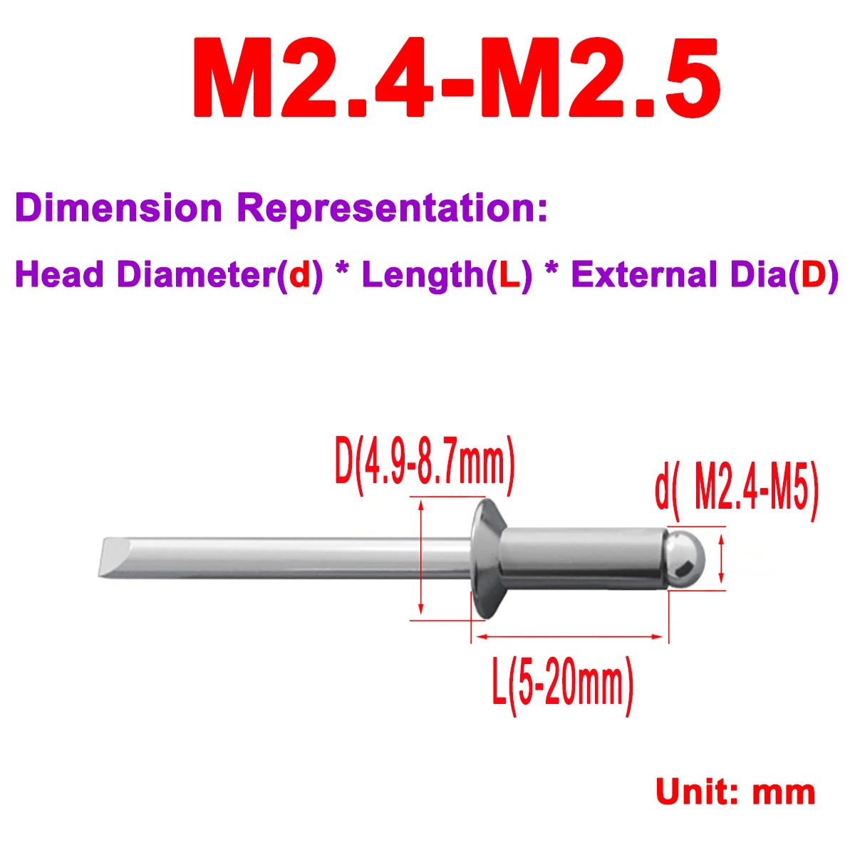 

304 Stainless Steel /Aluminum Countersunk Open End Pull Rivet M2.4M3.2M4M5