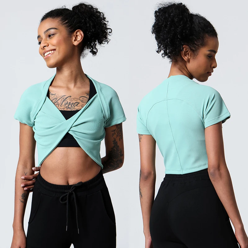 Женская футболка в рубчик для занятий йогой с V-образным вырезом - купить по