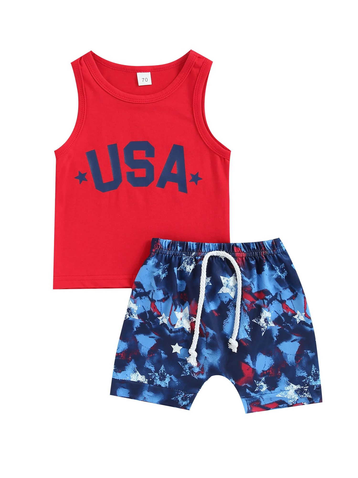 

Комплект из майки и шортов для мальчиков 4 июля с патриотическим принтом букв и американским флагом