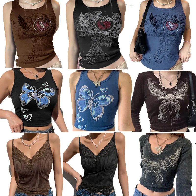 

Christmas 2021 Vintage Clothes Y2k Corset Crop Top Women Cyber Baby Tee Gothic Aesthetic Grunge Fairy Core 90s Ropa Fairycore