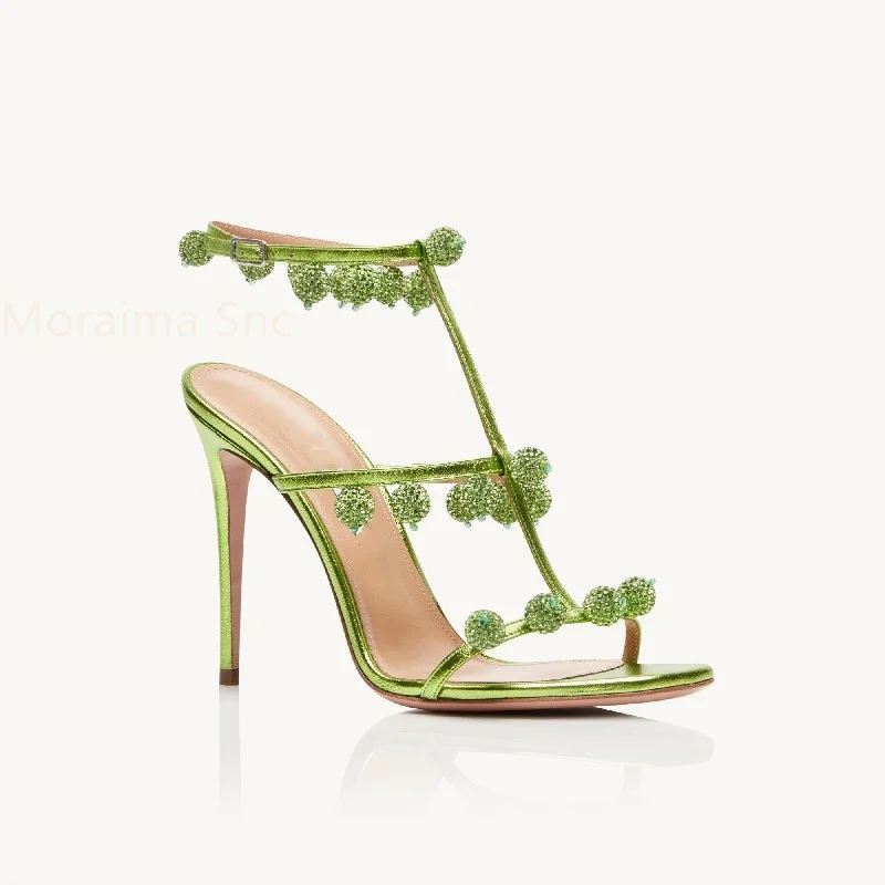 High Heels Women's Sandals Summer Wedding Fairy Wind Pumps Party Stiletto Ankle Strap Sexy Shimmering Crystals Ball Shoes