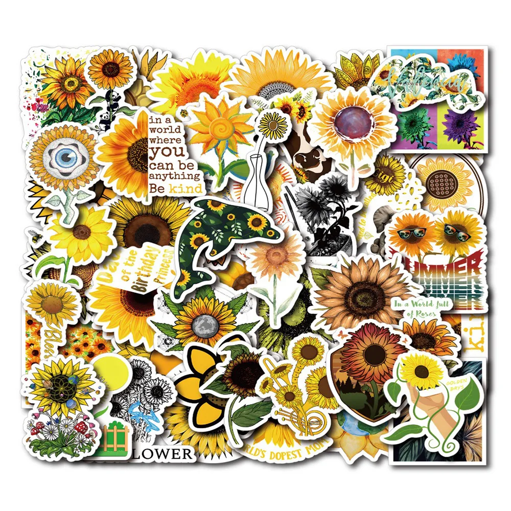 

10/30/50PCS New Yellow Sunflower Stickers DIY Phone Laptop Luggage Skateboard Graffiti Decals Fun for Kid Gift