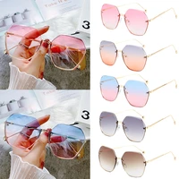 2022 luxury round gradient sunglasses women metal curved temples eyewear ocean rimless fashion sun glasses ladies uv400