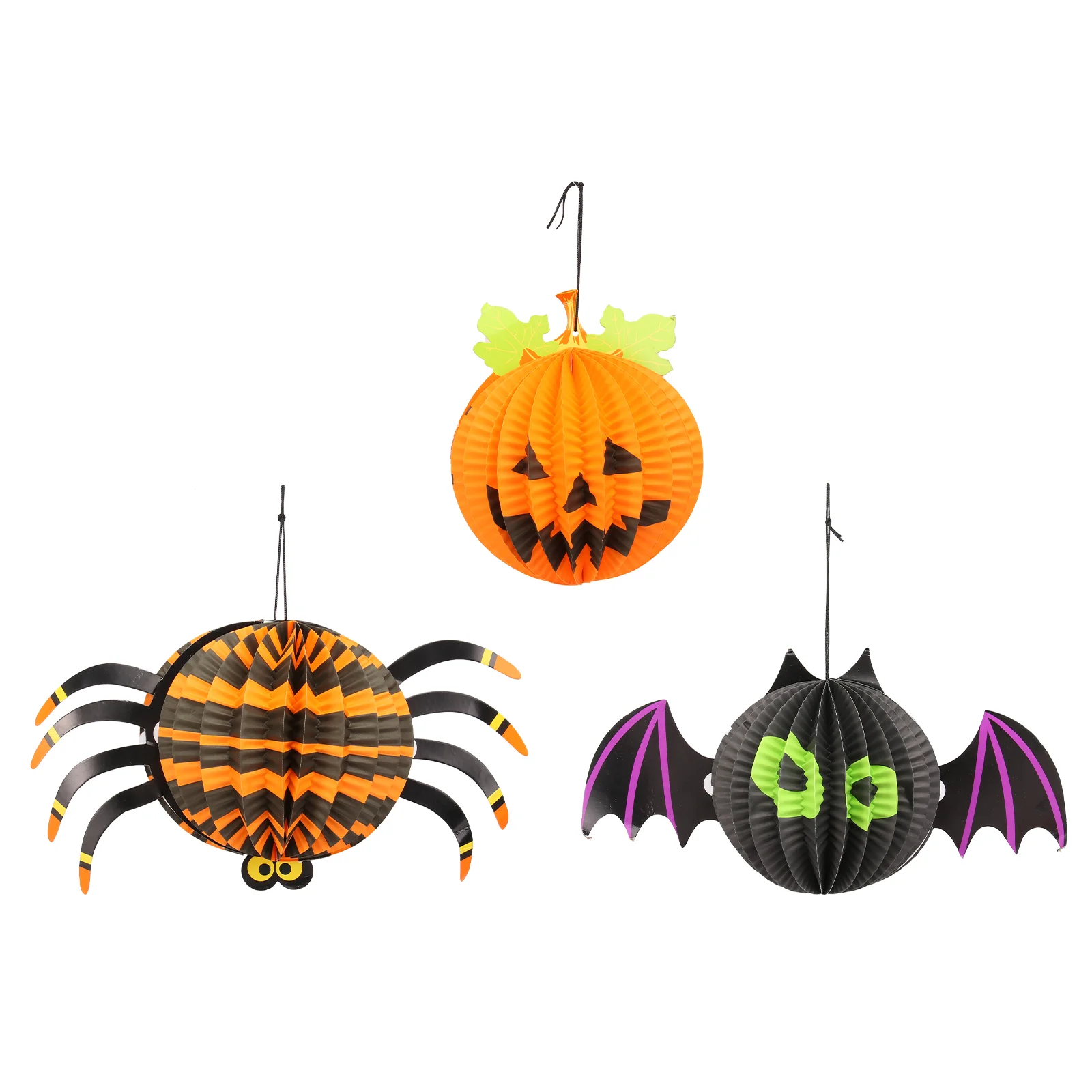 

3PCS Spooky Creative Three-Dimensional Paper Bat Lantern Spider Lantern Pumpkin Lantern for Decoration Bars