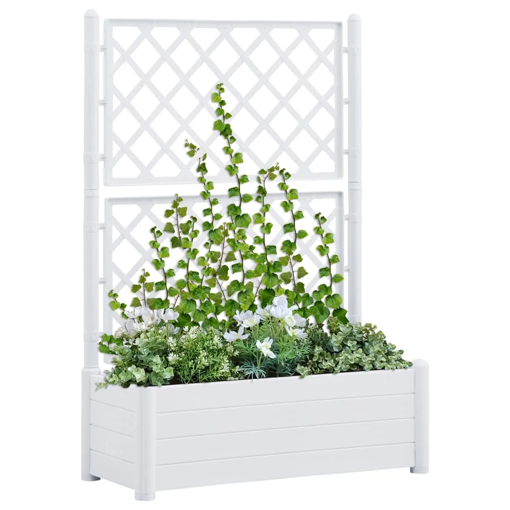 

Garden Planters with Trellis, Polypropylene Patio Plant Pots, Raised Bed, Garden Decoration White 100x43x142 cm