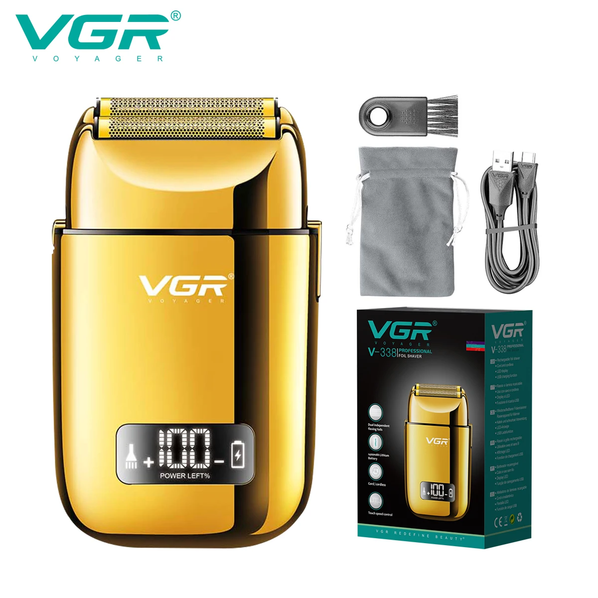 

VGR Razor Rechargeable Beard Shaver Professional Hair Trimmer Reciprocating Shaving Machine Digital Display Shaver for Men V-338
