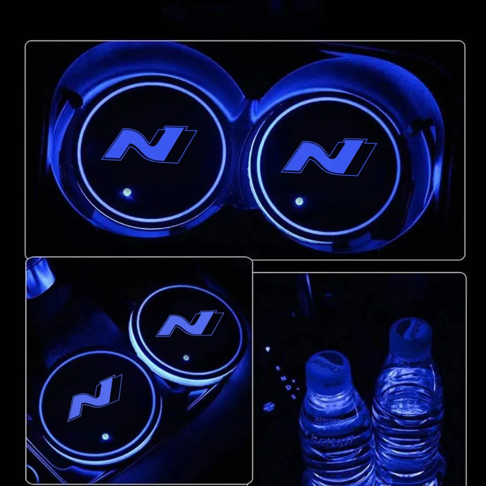 

Car LED Smart water cup lamp car logo decoration Light For Hyundai N performance N line I30 Veloster Solaris Car interior light
