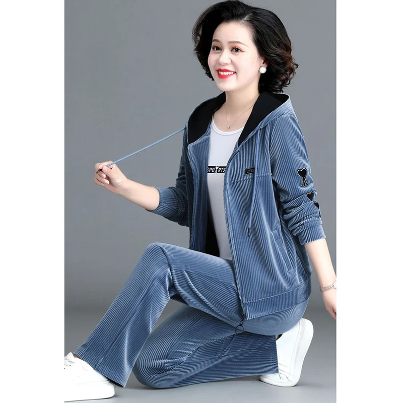 Весенне-осенний спортивный костюм вельветовый Женский Повседневный