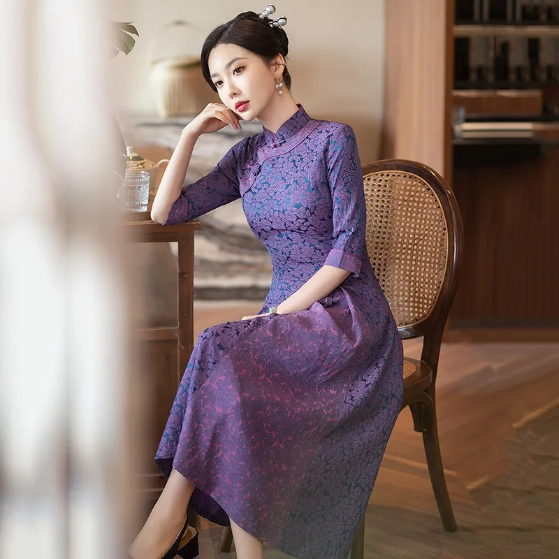 Новинка 2024 китайское платье для молодых мам женское элегантное жаккардовое